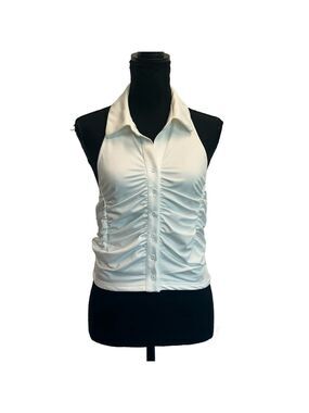 Forever 21 white collared ruched draped button front halter top Sz L